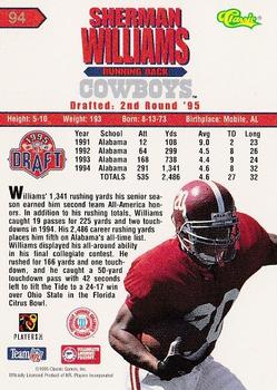1995 Classic NFL Rookies - Silver #94 Sherman Williams Back