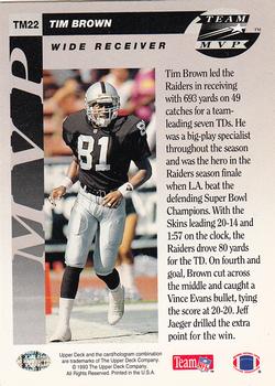 1993 Upper Deck - Team MVP #TM22 Tim Brown Back