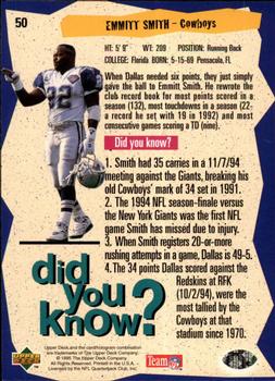1995 Collector's Choice - Platinum Player's Club #50 Emmitt Smith Back