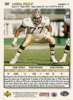 1995 Collector's Choice - Platinum Player's Club #187 Willie Roaf Back