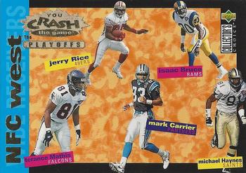 1995 Collector's Choice Update - You Crash the Game: The Playoffs Gold #CP18 Jerry Rice / Isaac Bruce / Terance Mathis / Mark Carrier / Michael Haynes Front