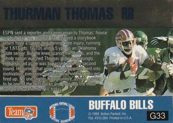 1994 Action Packed - 24K Gold #G33 Thurman Thomas Back