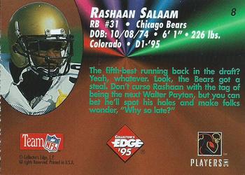 1995 Collector's Edge - Rookies Black Label #8 Rashaan Salaam Back
