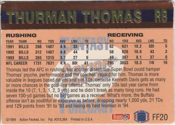 1994 Action Packed - Fantasy Forecast #FF20 Thurman Thomas Back