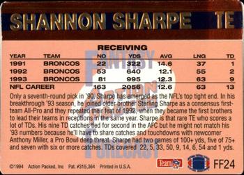 1994 Action Packed - Fantasy Forecast #FF24 Shannon Sharpe Back