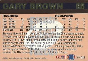 1994 Action Packed - Fantasy Forecast #FF40 Gary Brown Back