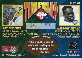 1995 Collector's Edge - TimeWarp Prisms #3 Natrone Means / Ray Nitschke Back