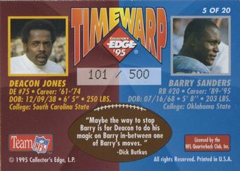 1995 Collector's Edge - TimeWarp Prisms #5 Barry Sanders / Deacon Jones Back