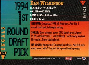 1994 Bowman #1 Dan Wilkinson Back