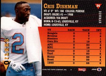 1994 Bowman #24 Cris Dishman Back