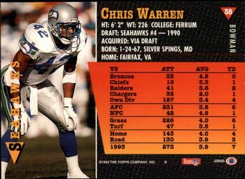 1994 Bowman #38 Chris Warren Back