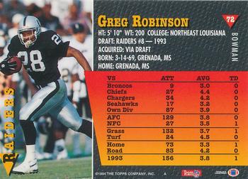 1994 Bowman #72 Greg Robinson Back