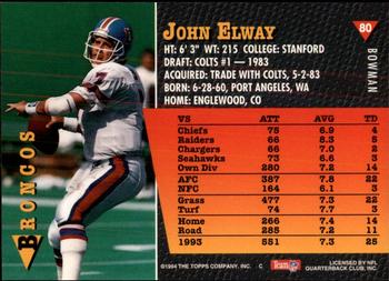1994 Bowman #80 John Elway Back