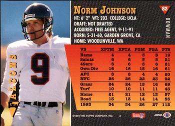 1994 Bowman #83 Norm Johnson Back