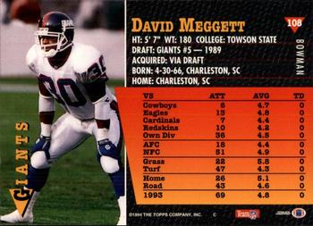 1994 Bowman #108 David Meggett Back