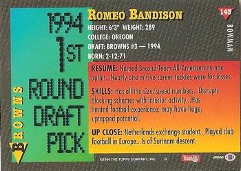 1994 Bowman #143 Romeo Bandison Back