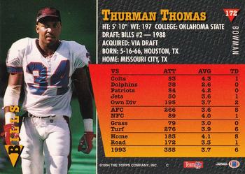 1994 Bowman #172 Thurman Thomas Back