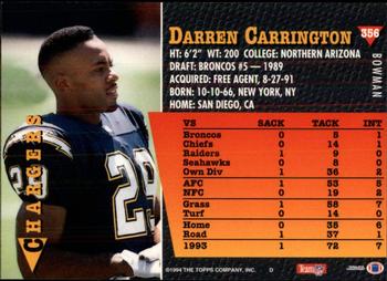 1994 Bowman #356 Darren Carrington Back