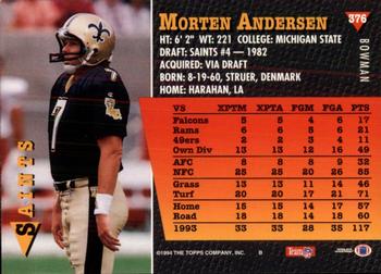 1994 Bowman #376 Morten Andersen Back