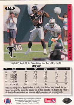 1994 Collector's Choice #139 Andre Rison Back
