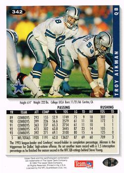 1994 Collector's Choice #342 Troy Aikman Back