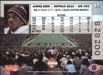 1994 Collector's Edge #12 Andre Reed Back