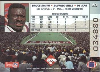 1994 Collector's Edge #13 Bruce Smith Back