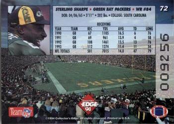 1994 Collector's Edge #72 Sterling Sharpe Back