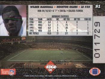 1994 Collector's Edge #81 Wilber Marshall Back