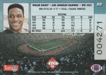 1994 Collector's Edge #99 Willie Gault Back
