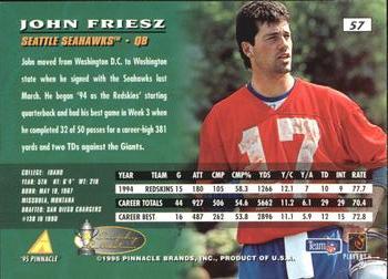 1995 Pinnacle - Trophy Collection #57 John Friesz Back