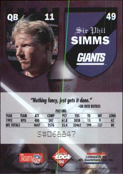 1994 Collector's Edge Excalibur #49 Phil Simms Back