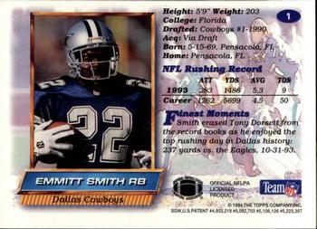 1994 Finest #1 Emmitt Smith Back