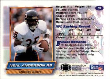 1994 Finest #53 Neal Anderson Back