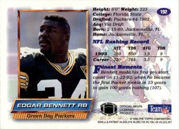 1994 Finest #192 Edgar Bennett Back
