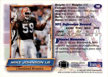1994 Finest - Refractors #109 Mike Johnson Back