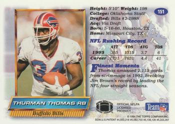 1994 Finest - Refractors #151 Thurman Thomas Back