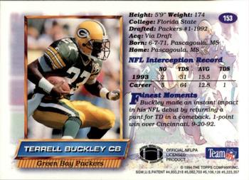 1994 Finest - Refractors #153 Terrell Buckley Back
