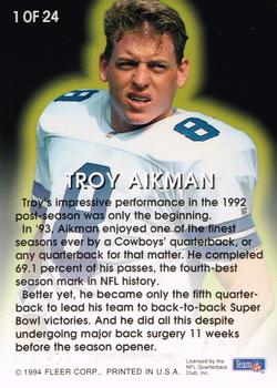 1994 Fleer - Fleer All-Pros #1 Troy Aikman Back