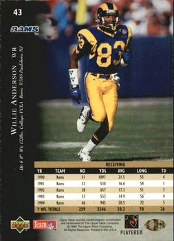 1995 Upper Deck - Electric Gold #43 Willie Anderson Back
