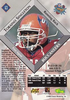 1996 Classic NFL Rookies - Gold #63 Toraino Singleton Back
