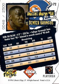 1996 Collector's Edge - Die Cuts #72 Shannon Sharpe Back