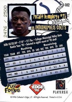 1996 Collector's Edge - Die Cuts #102 Ronald Humphrey Back