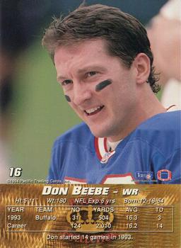 1994 Pacific #16 Don Beebe Back
