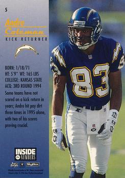 1996 SkyBox Premium - Inside the Numbers #5 Andre Coleman Back