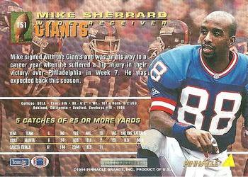 1994 Pinnacle #151 Mike Sherrard Back