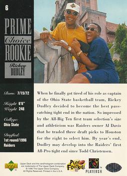 1996 Upper Deck Silver Collection - Prime Choice Rookies #6 Rickey Dudley Back