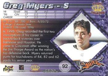 1997 Pacific Crown Collection - Copper #92 Greg Myers Back