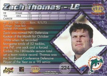 1997 Pacific Crown Collection - Copper #224 Zach Thomas Back