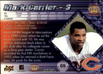1997 Pacific Crown Collection - Platinum Blue #69 Mark Carrier DB Back